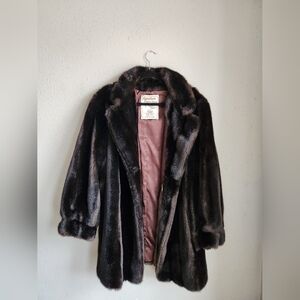 Vintage Russel Taylor Signature Collection Coat Mid Length Faux Mink Dark Brown